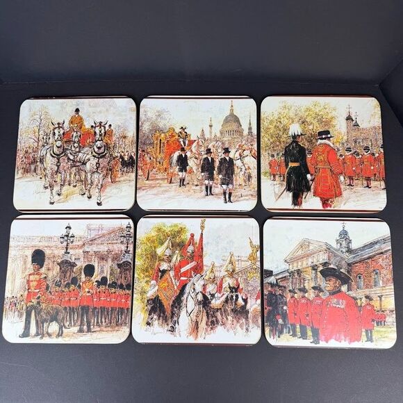 clover leaf Other - Set of 6 Vintage Clover Leaf 7.5 Inch Table Mats w/ British London Royal Guard